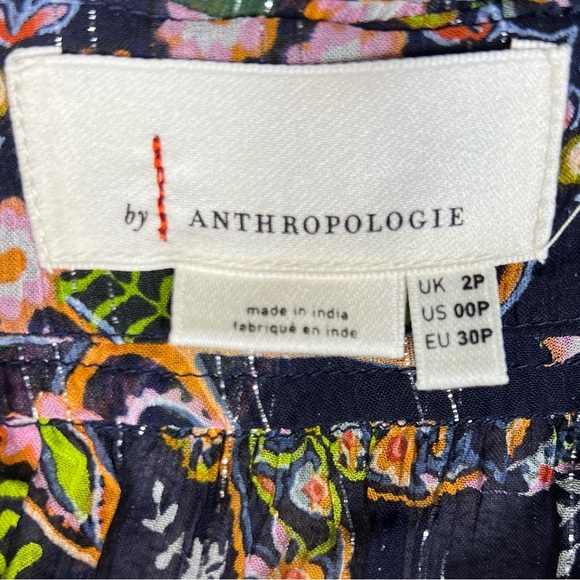 Anthropologie Dress Womens 00P Elmira Ruffle Shimmer Boho Paisley Colorful Midi - Picture 8 of 8